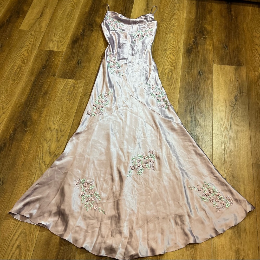 Vintage Y2K 100% Silk Beaded Dress Vintage Y2K Dress Fairy Cottage Prom Floral - Picture 10 of 11